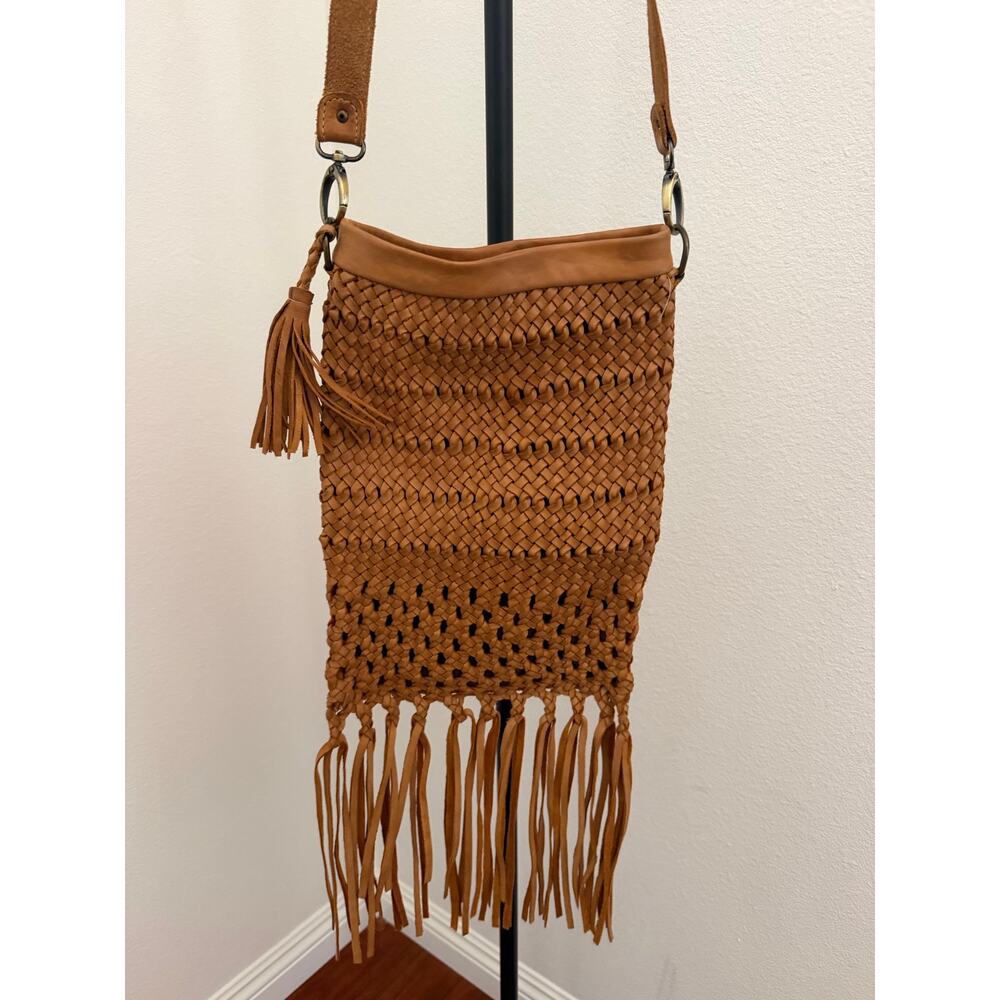 Boho leather braided woven fringe crossbody bag festival - Picture 3 of 10